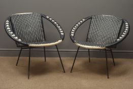 Pair mid 20th century black and white woven basket chairs Condition Report <a
