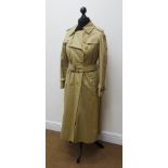 Burberry trench coat, with ten buttons to the front, belt and classic tartan interior lining,