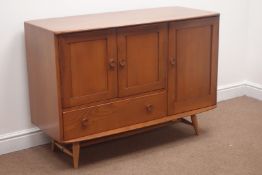 1960s ercol elm sideboard, single cupboard, double cupboard and single drawer, W115cm, H82cm,