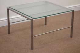 1970s square coffee table, polished tubular steel base with mottled glass top, 60cm x 67cm,