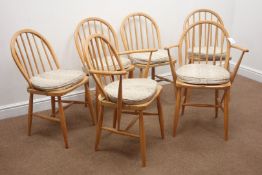 1960s ercol set six (4+2) 'Windsor' stick and hoop back dining chairs with elm seats