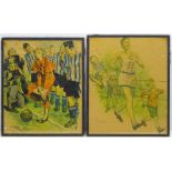 Pair of 1950s Sporting Cartoons, indistinctly signed,