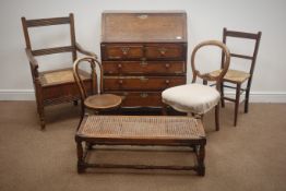 Early 20th century oak bureau, fall front enclosing fitted interior, two short and two long drawers,