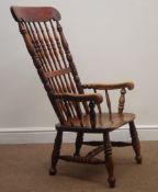 Victorian elm country armchair, spindle back, turned supports,