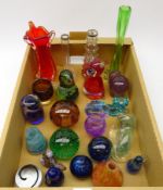 Collection of art glass paperweights, vases and other glass including Mdina,