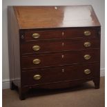 Early 19th century mahogany bureau, fall front with fitted interior, four graduating drawers,
