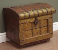 Small Zanzibar wooden chest, metal and stud straps, gilt detailing,