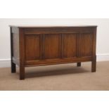 Mid 20th century oak blanket box, panelled front, stile end supports, W107cm, H62cm,