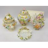 Three Coalport Coalbrookdale Collection limited edition encrusted vases and covers,