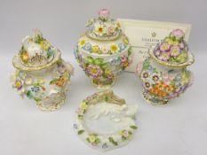 Three Coalport Coalbrookdale Collection limited edition encrusted vases and covers,