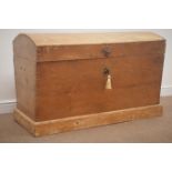Victorian pine dome top trunk, hinged lid, W123cm, H75cm,