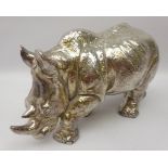 Filled silver model of a Rhinoceros by Camelot Silverware, 2007,