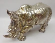 Filled silver model of a Rhinoceros by Camelot Silverware, 2007,