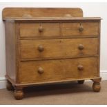 Victorian scumbled pine chest, raised back, two short and two long drawers, turned feet, W95cm,