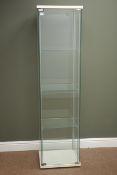 Glass tower display unit, hinged door, three shelves, W43cm, H164cm,