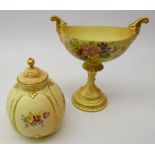 Royal Worcester blush ivory two handled pedestal bowl shape 280, H20cm and jar and cover no.