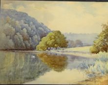Rural River Landscape with Swan, watercolour signed by Edward H Simpson (British 1901-1989) 32.