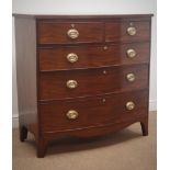 Early 19th century inlaid mahogany bow front chest,