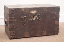Early 20th century black painted pine and metal bound tool chest, inscribed 'M.G.