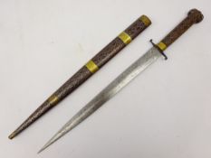 North African knife, grip and scabbard inlaid with wirework,
