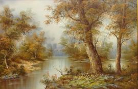 Rural Riverscape, 20th century oil on canvas signed I.