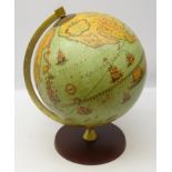 Zoffoli Italy terrestrial globe with gilded metal frame and mahogany stained wooden base H43cm