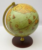Zoffoli Italy terrestrial globe with gilded metal frame and mahogany stained wooden base H43cm