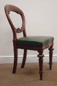 Set four Victorian mahogany balloon back dining chairs, upholstered seat,
