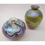 Two iridescent art glass vases by Norman Stuart Clarke, both dated 1989,