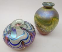 Two iridescent art glass vases by Norman Stuart Clarke, both dated 1989,
