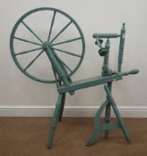 Early 20th century painted spinning wheel, L110cm,