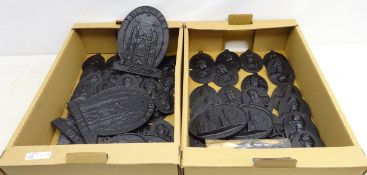 Quantity of cast iron Reproduction Fire Marks and plaques including busts of Queen Elizabeth,