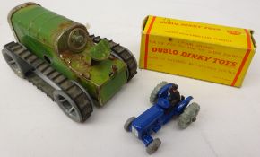Minic tinplate clockwork Tractor with tracks and a Dublo Dinky 069 Massey-Harris Tractor,