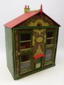 Mid 20th century painted dolls house with pebble-dash style front, some furniture,