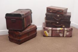 Four vintage suitcases and two metal travel trunks Condition Report <a