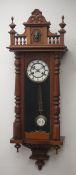 20th century stained beech cased Vienna wall clock, twin train movement striking on coil,