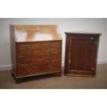 Georgian inlaid oak bureau, fall front enclosing fitted interior and leather insert,