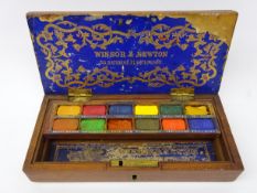 Late 19th century Windsor & Newton mahogany cased artists paint box,