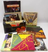 Box of various LPs and singles including Elvis Presley, Jimi Jendrix, Elton John,