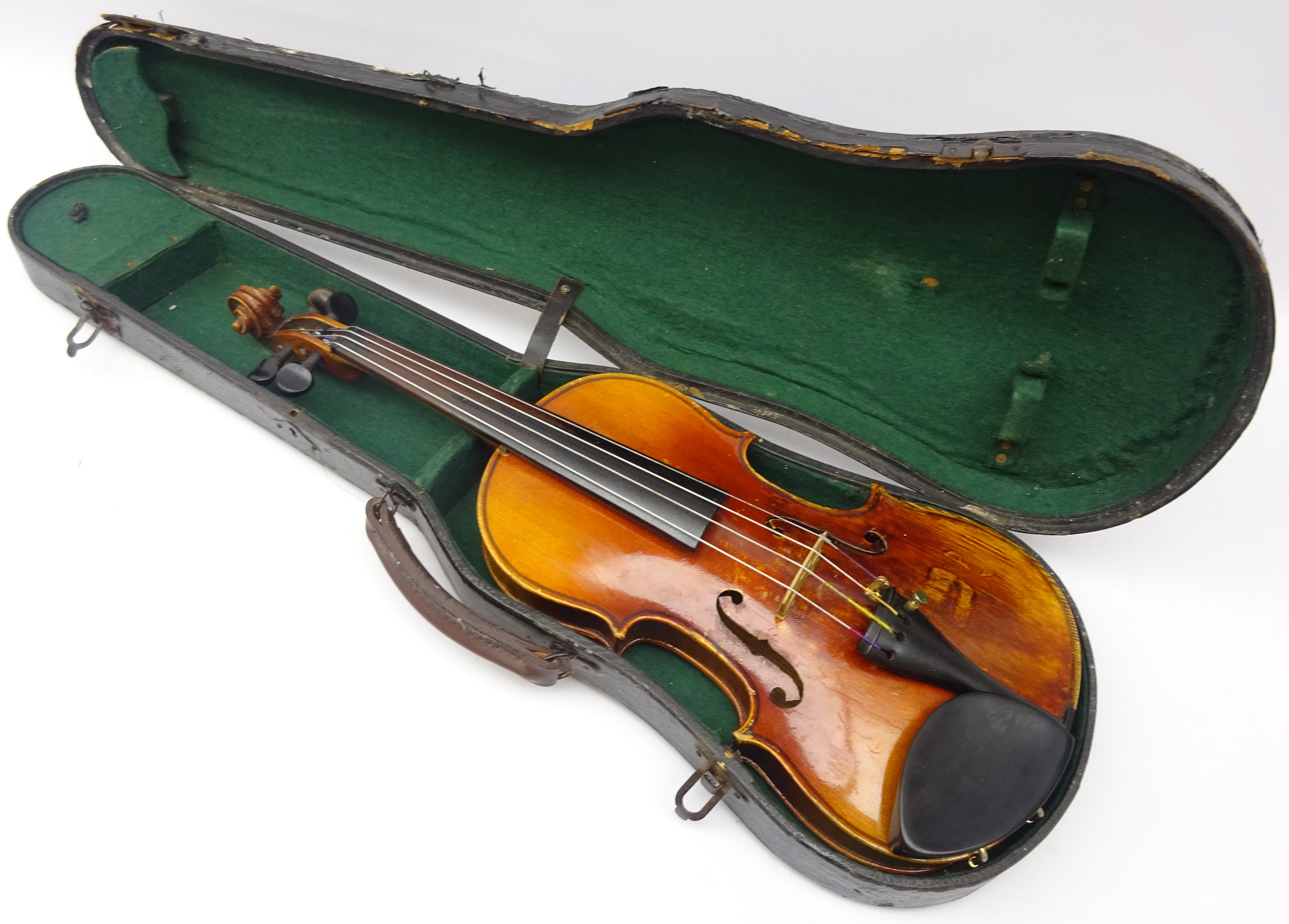 Two-piece back violin with Stradivarius paper label, LOB 33.