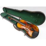 Two-piece back violin with Stradivarius paper label, LOB 33.