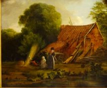 Country Cottage with Woman and Child,