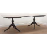 Quality 19th century figure mahogany twin pedestal dining table with leaf,