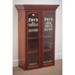 Early 20th century mahogany display cabinet, projecting cornice,