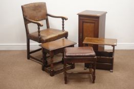 Early 20th century mahogany turned oak armchair, upholstered leather back and seat (W60cm),