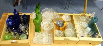Quantity of glassware incl cut decanters, sherry glasses with etched designs,