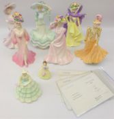 Six Coalport limited edition 'Ascot Lady' figures 1984 - 89 with certificates,