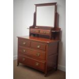Edwardian walnut dressing chest, raised bevel edge mirror back, two trinket,