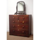 19th century inlaid mahogany chest, two short and three long drawers, shaped plinth base (97cm,