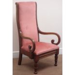 Victorian walnut framed armchair, upholstered back and seat, turned supports,